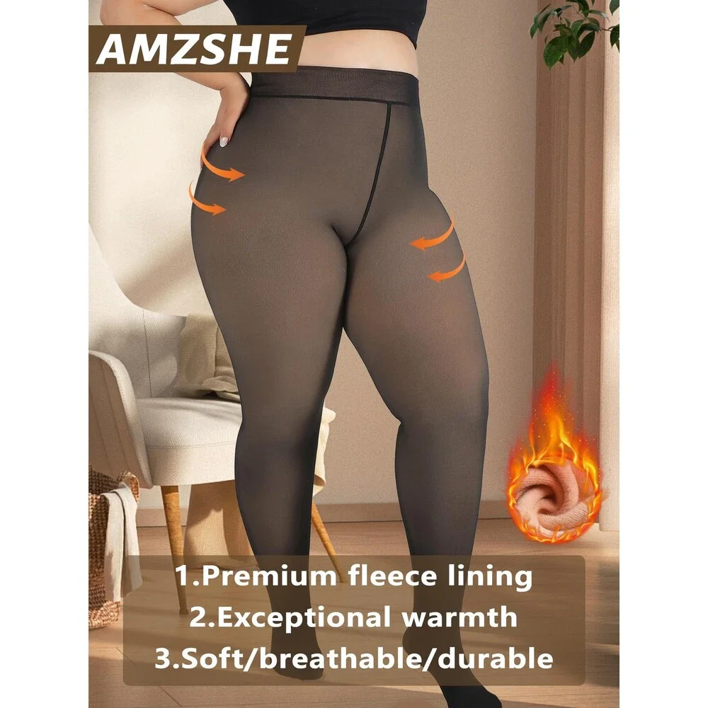 Amzshe Women's Plus Size Fleece Lined Fake Translucent Thermal Tights 5X - NWT